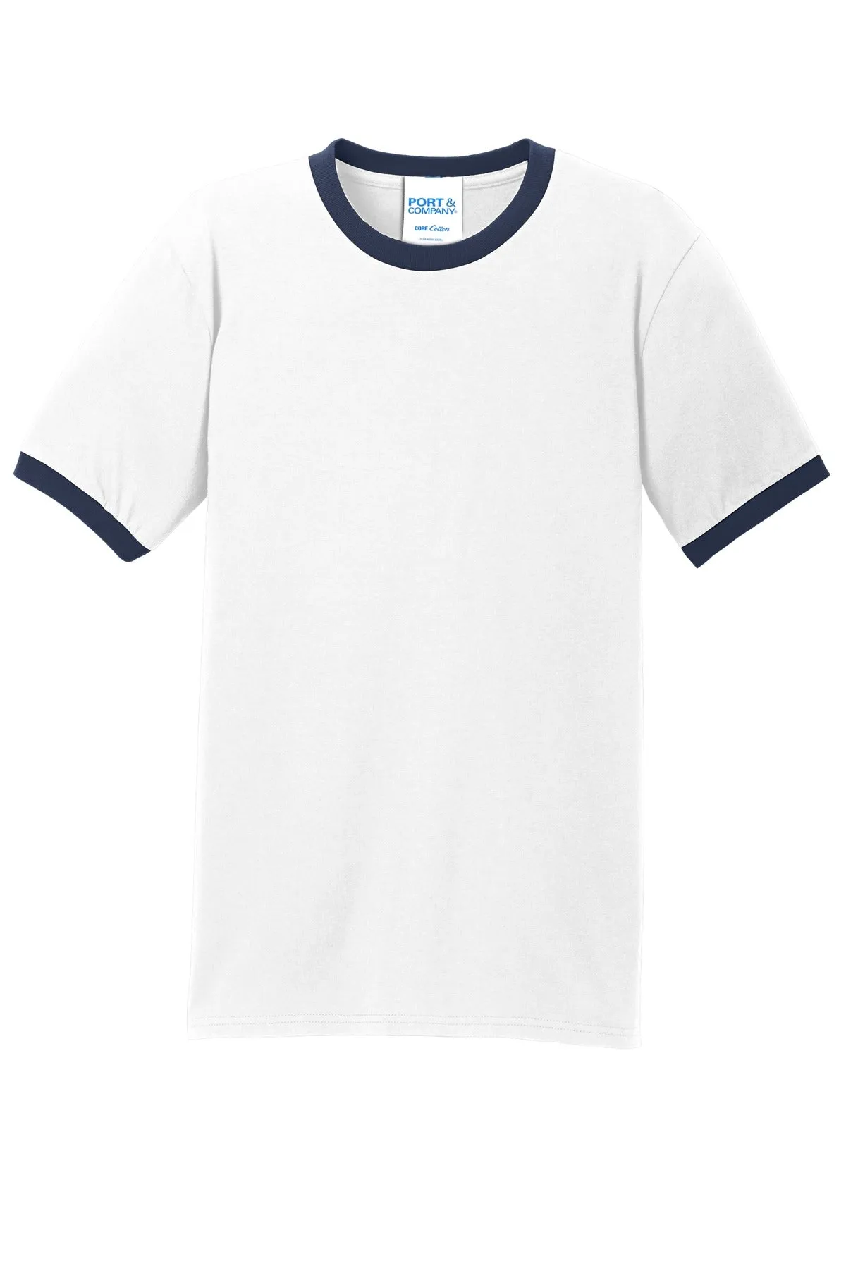 Port & Company Core Cotton Ringer Tee.  PC54R White/ Navy