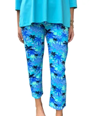 PRINTED CROP PANT - Blue Palm Trees