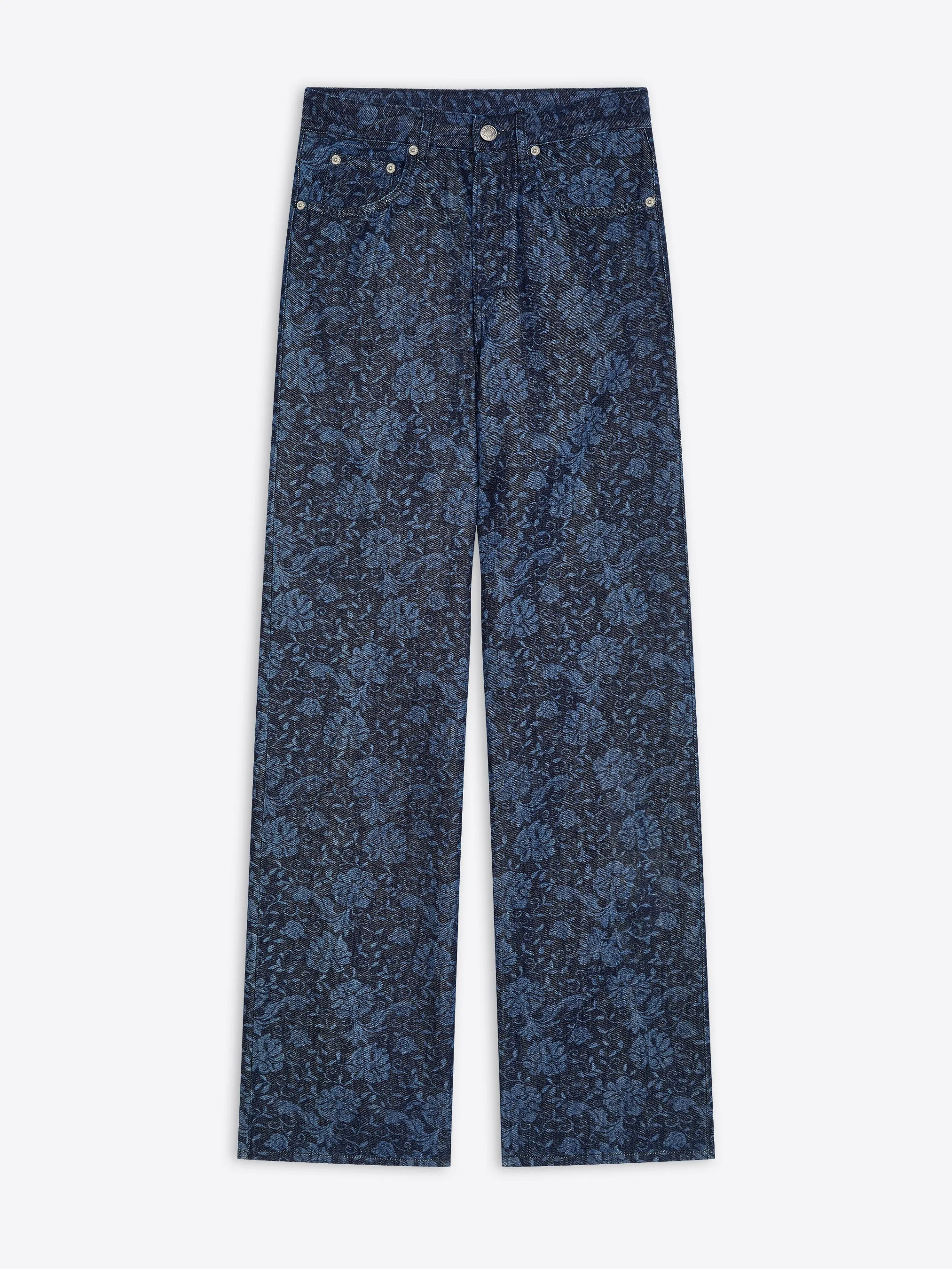 Printed denim pants