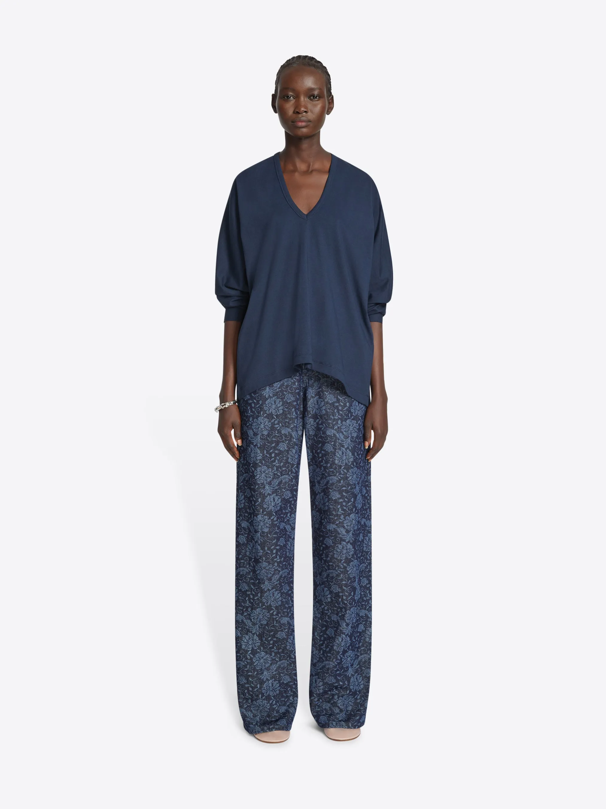 Printed denim pants