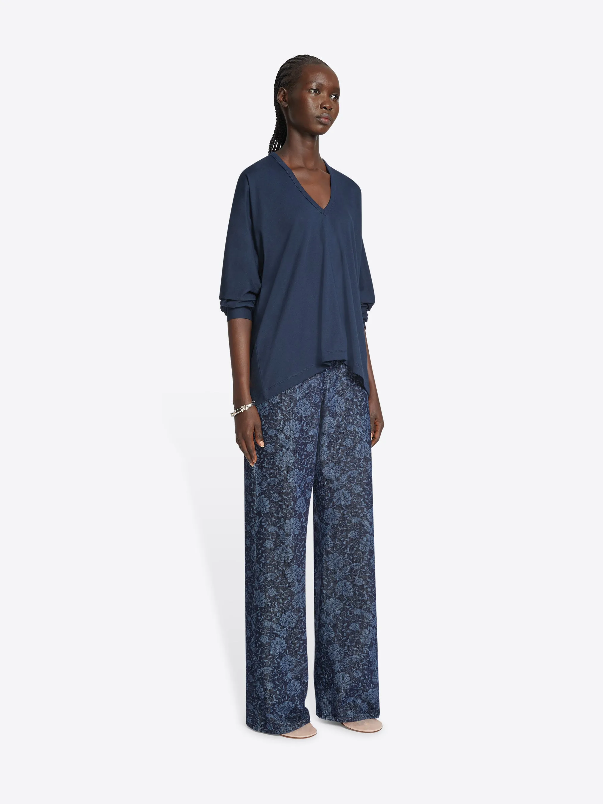 Printed denim pants