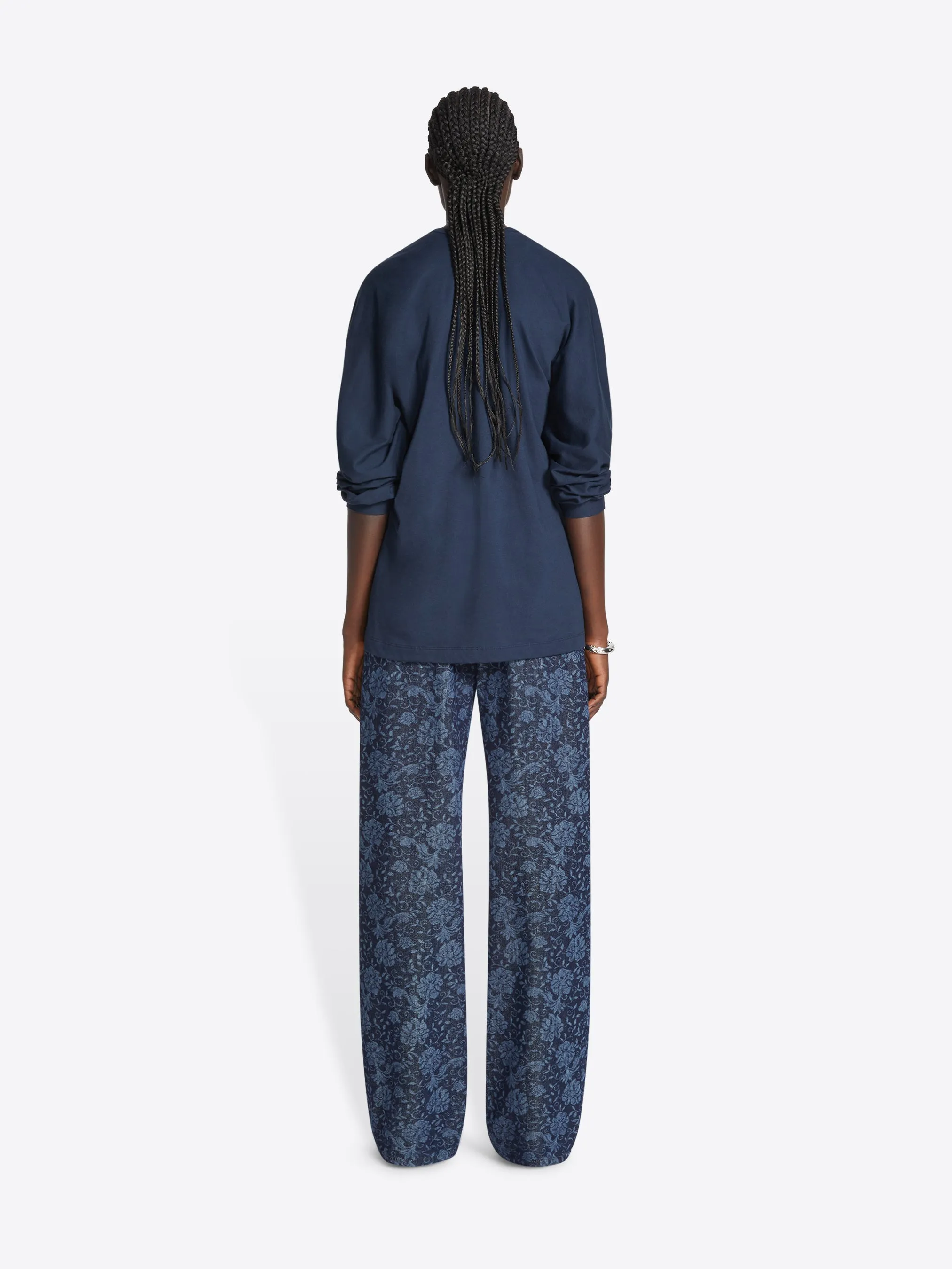 Printed denim pants