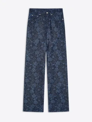 Printed denim pants