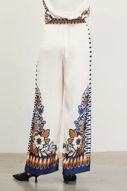 Printed elastic waist pants
