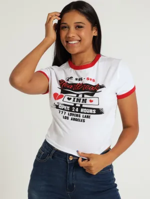 Printed Ringer Tee - White