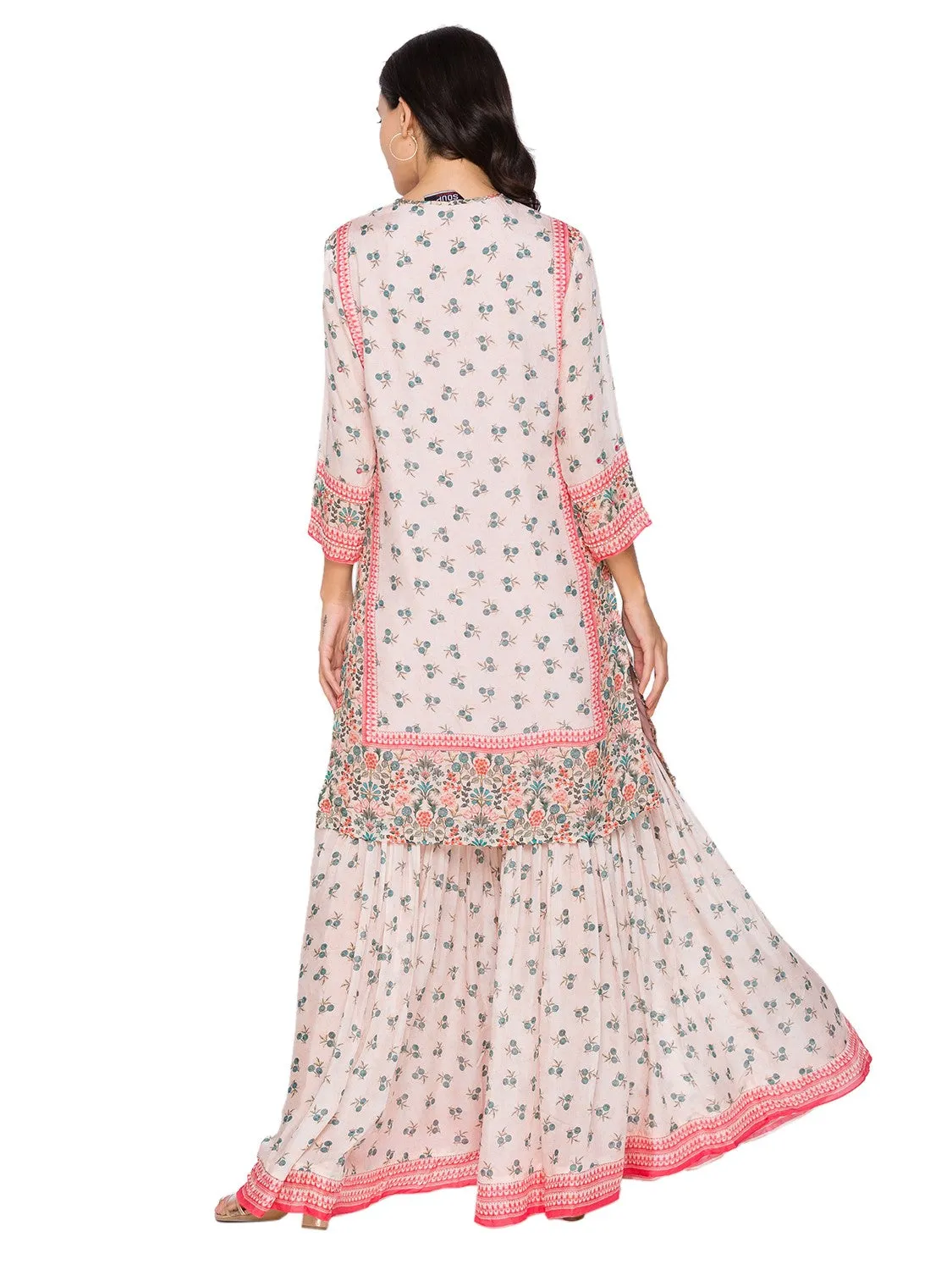 Printed top paired with printed sharara pants