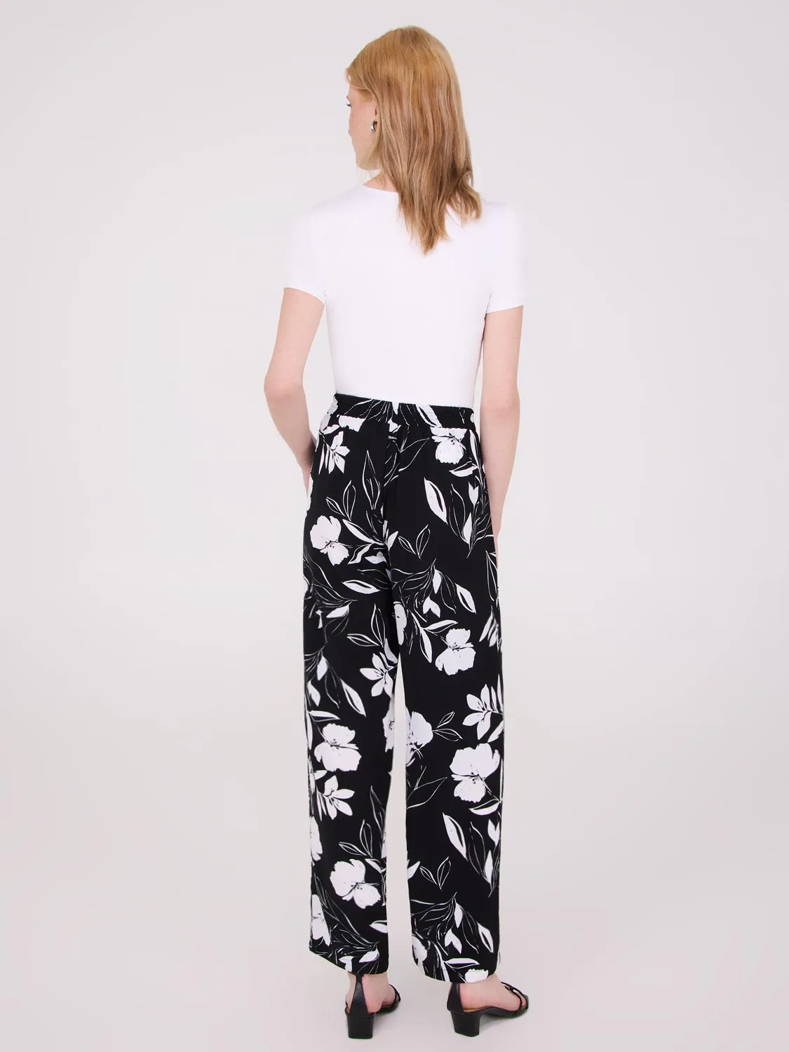 Printed Wide-Leg Mid-Rise Pants