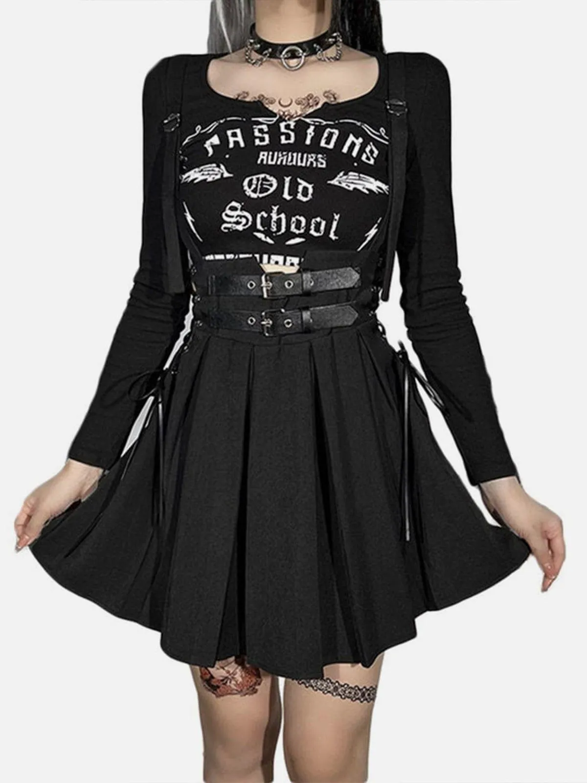 Punk Strap Pleated Skirt