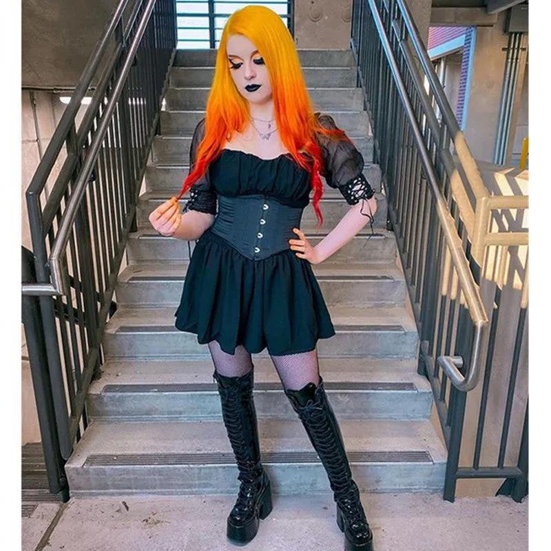 "DARK GOTHIC MESH PUFF SLEEVE" DRESS N042406