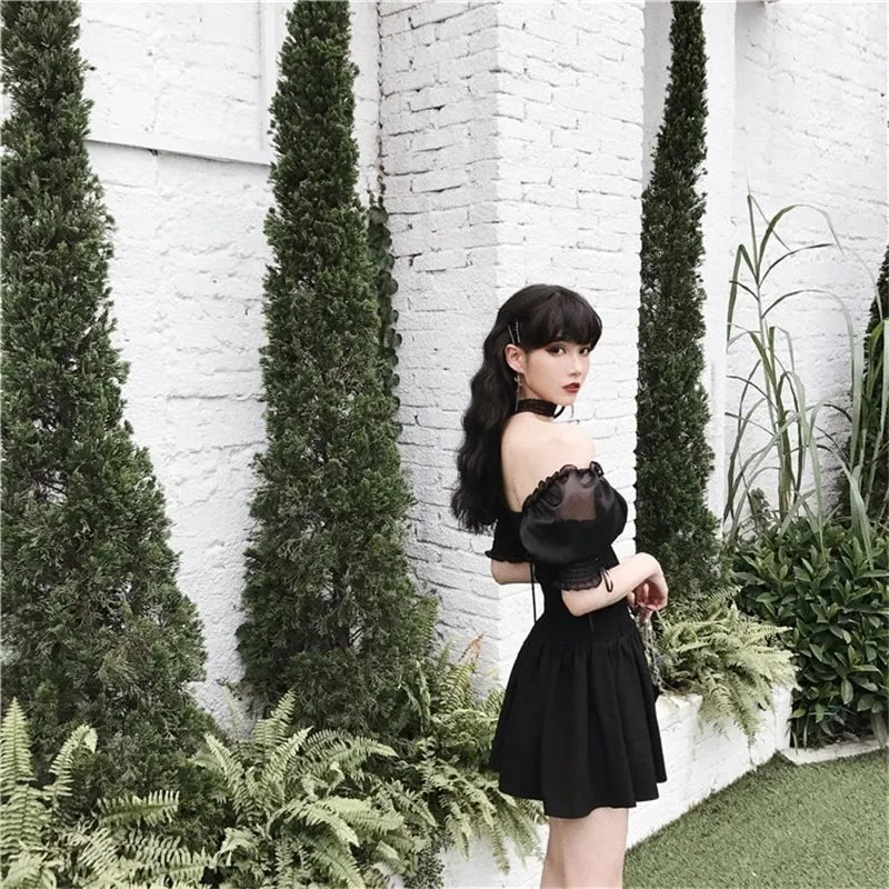 "DARK GOTHIC MESH PUFF SLEEVE" DRESS N042406
