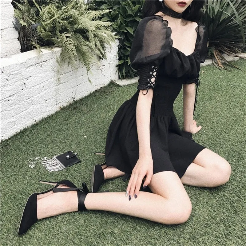 "DARK GOTHIC MESH PUFF SLEEVE" DRESS N042406