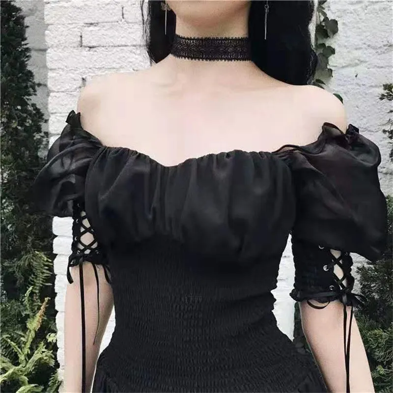"DARK GOTHIC MESH PUFF SLEEVE" DRESS N042406