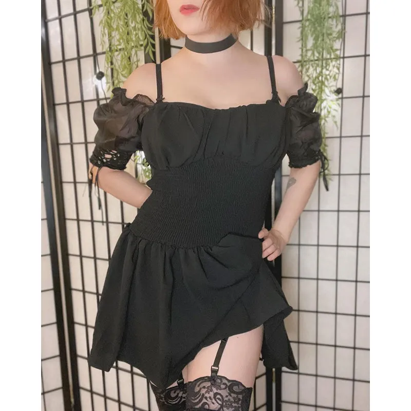 "DARK GOTHIC MESH PUFF SLEEVE" DRESS N042406