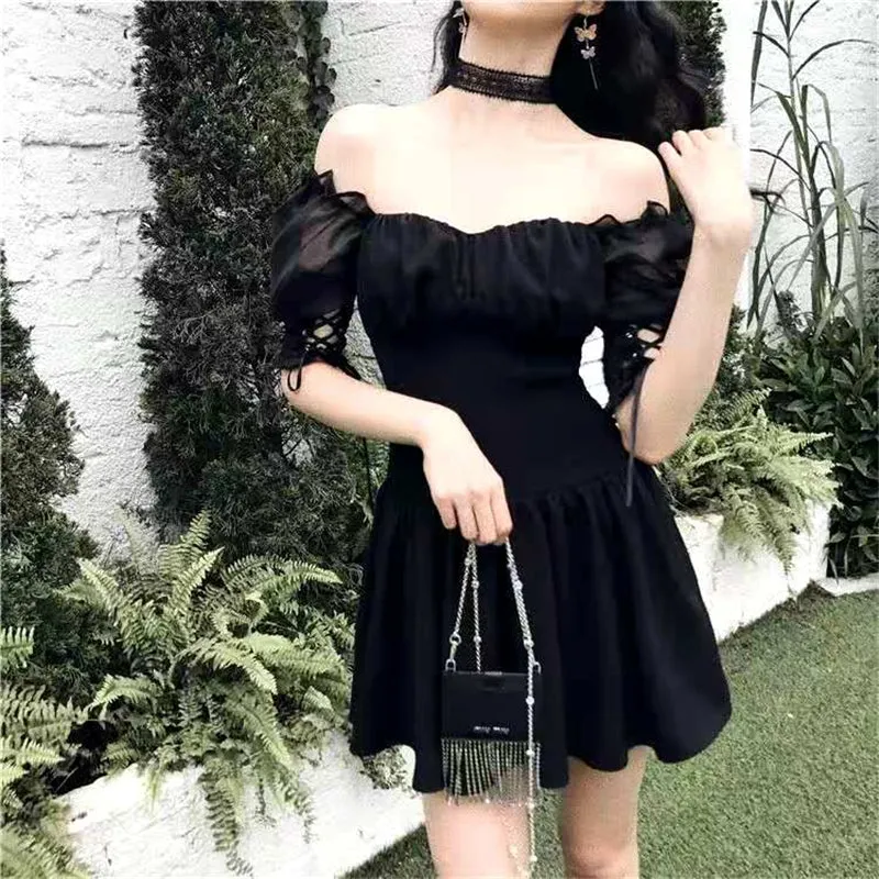 "DARK GOTHIC MESH PUFF SLEEVE" DRESS N042406