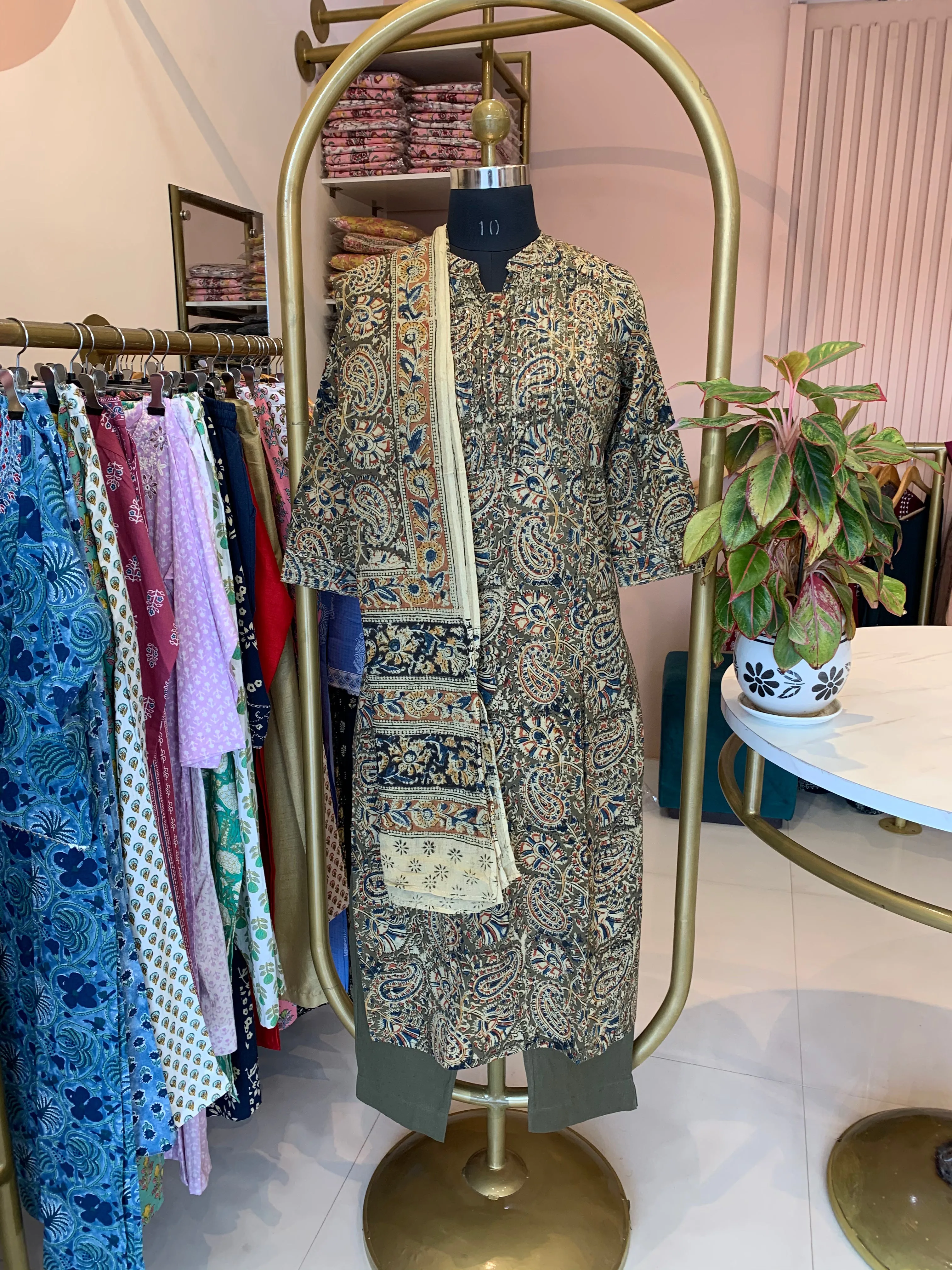 "Harsha" Kalamkari Hand Block Printed Cotton Kurta Set(3pc)