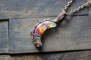 "Shades of the Desert" Crescent Moon Pendant with Copper Wire Wrapping