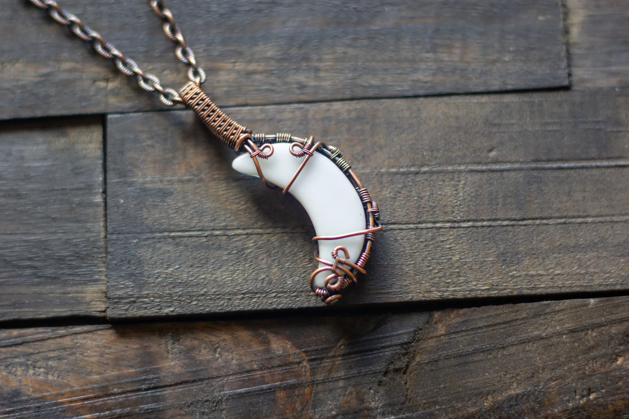 "Shades of the Desert" Crescent Moon Pendant with Copper Wire Wrapping