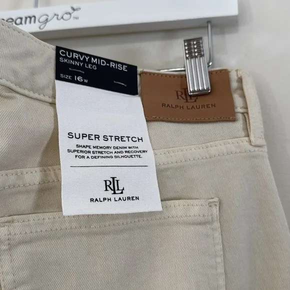 Ralph  Lauren NWT Curvy Mid-Rise Skinny leg Jean in si3 16W in Winter Cream