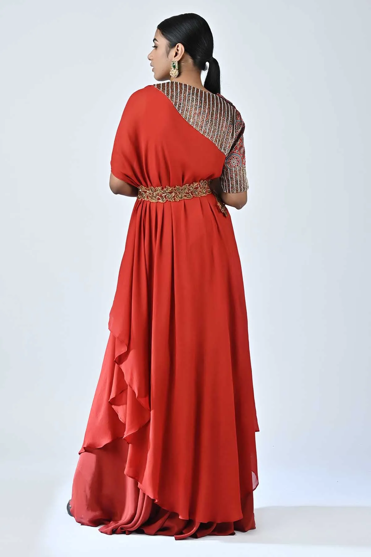 Red Ajrakh Printed Kaftan Set