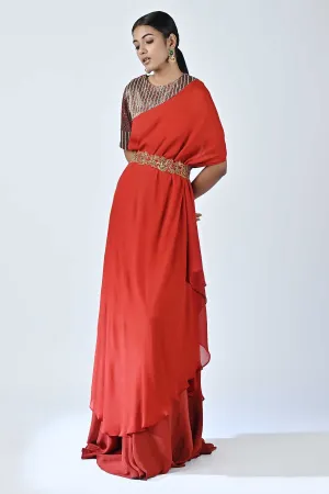 Red Ajrakh Printed Kaftan Set