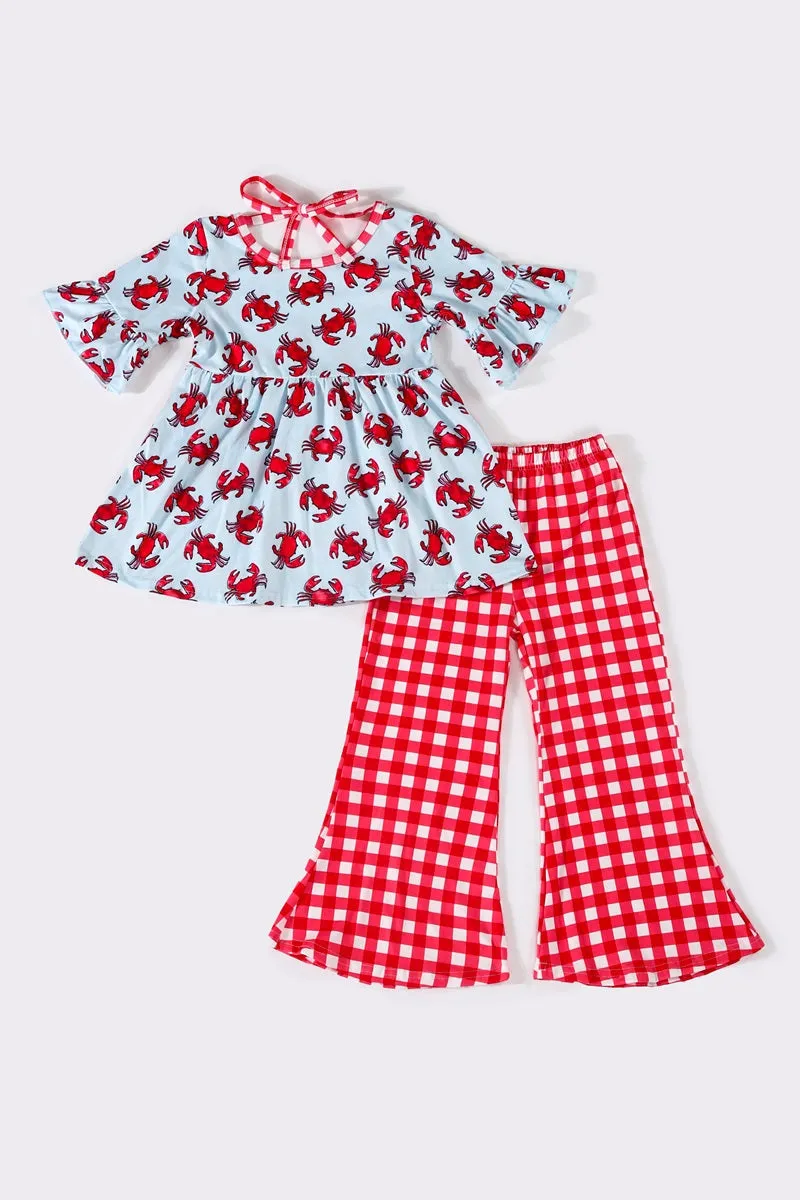 Red plaid crab girl pants set