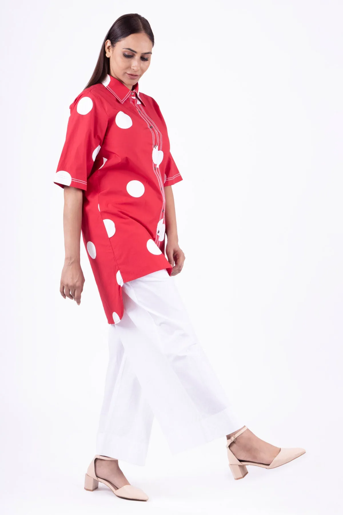 Red Printed Collar Top & Pants