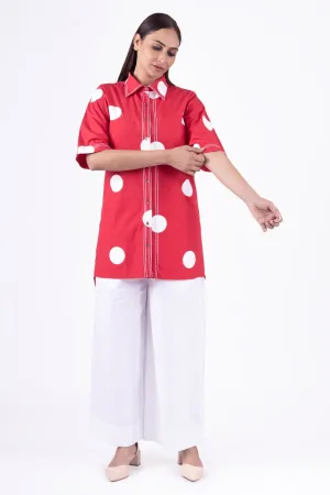 Red Printed Collar Top & Pants