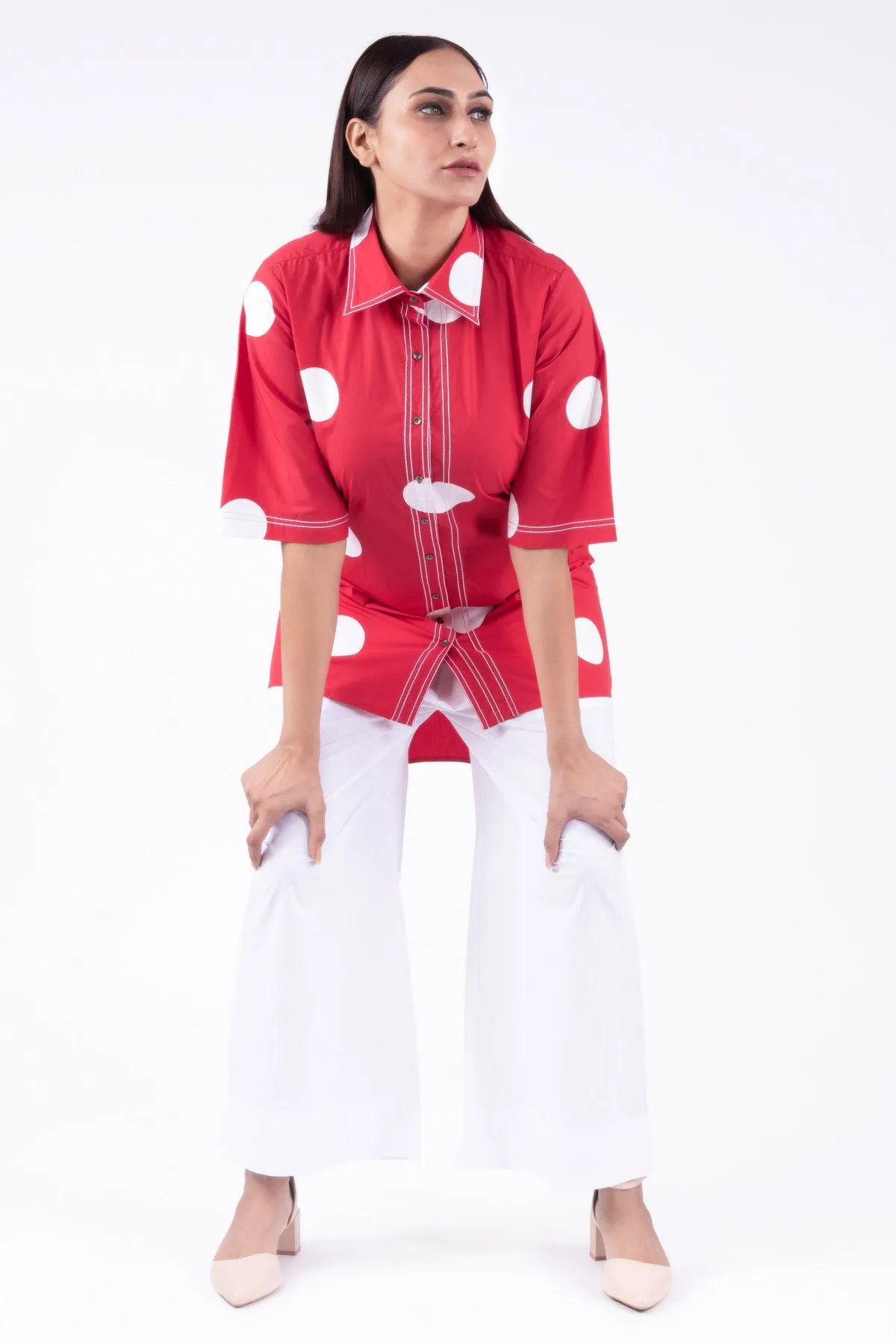 Red Printed Collar Top & Pants