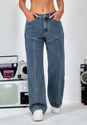Relaxed Fit Patchwork Wide-Leg Denim Jeans