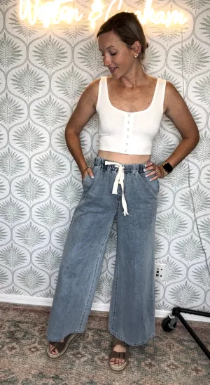 Restocked: Wide Leg Drawstring Denim