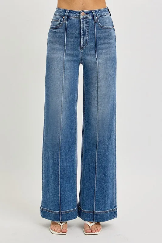RISEN Dexter High Rise Pintuck Wide Leg Jeans