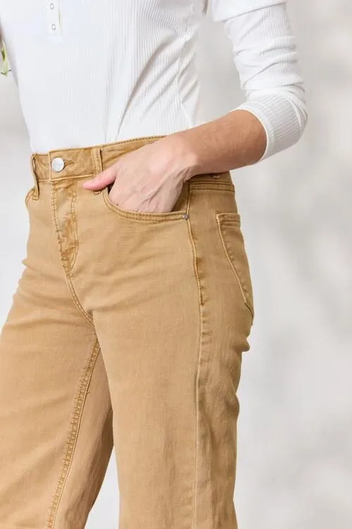 RISEN Full Size Fringe Hem Wide Leg Jeans