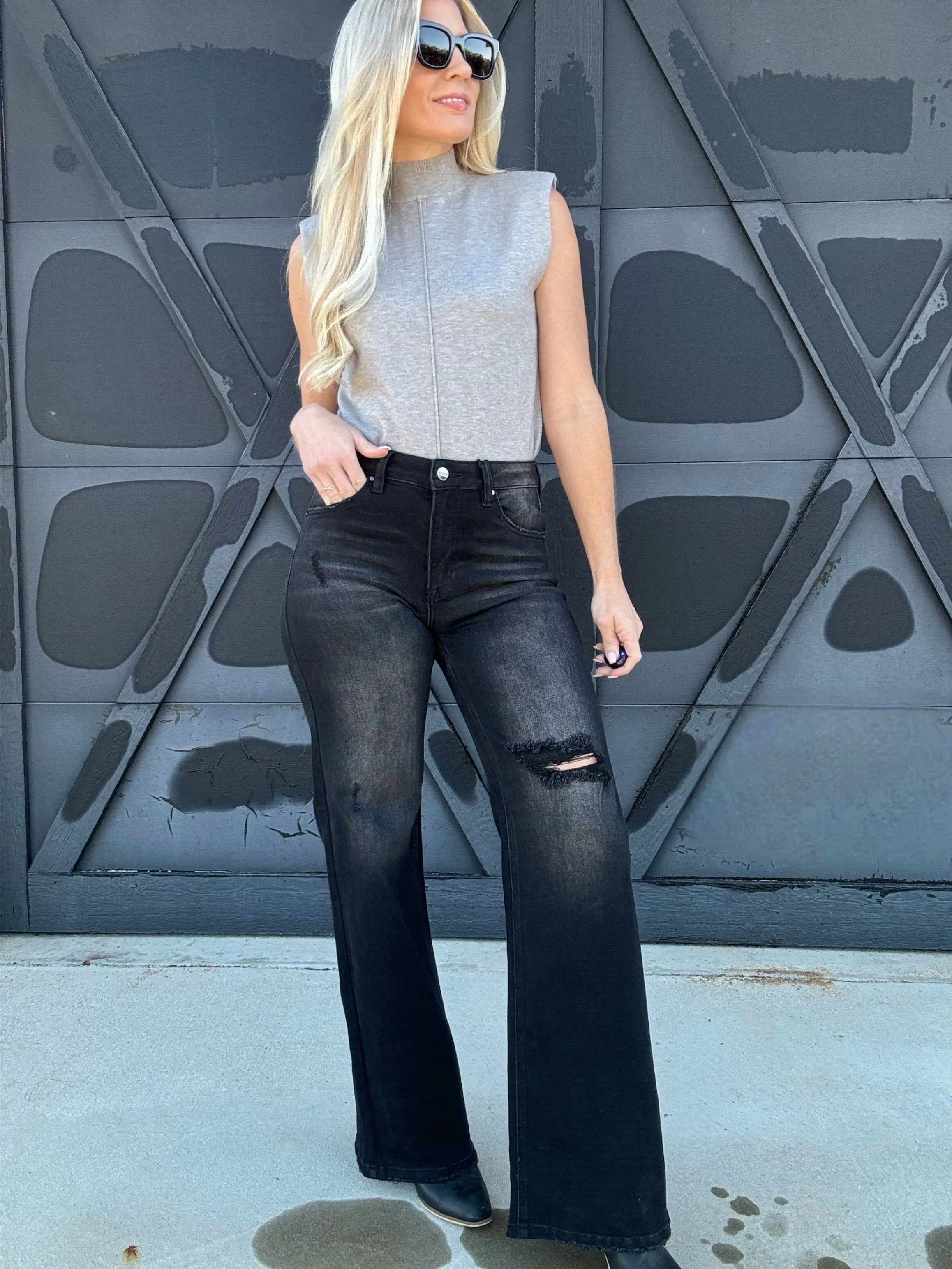 Risen High Rise Wide Leg Jean In Black