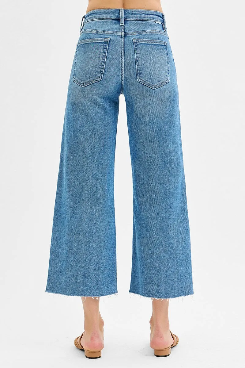 Risen Wide Leg Crop Front Seam Denim