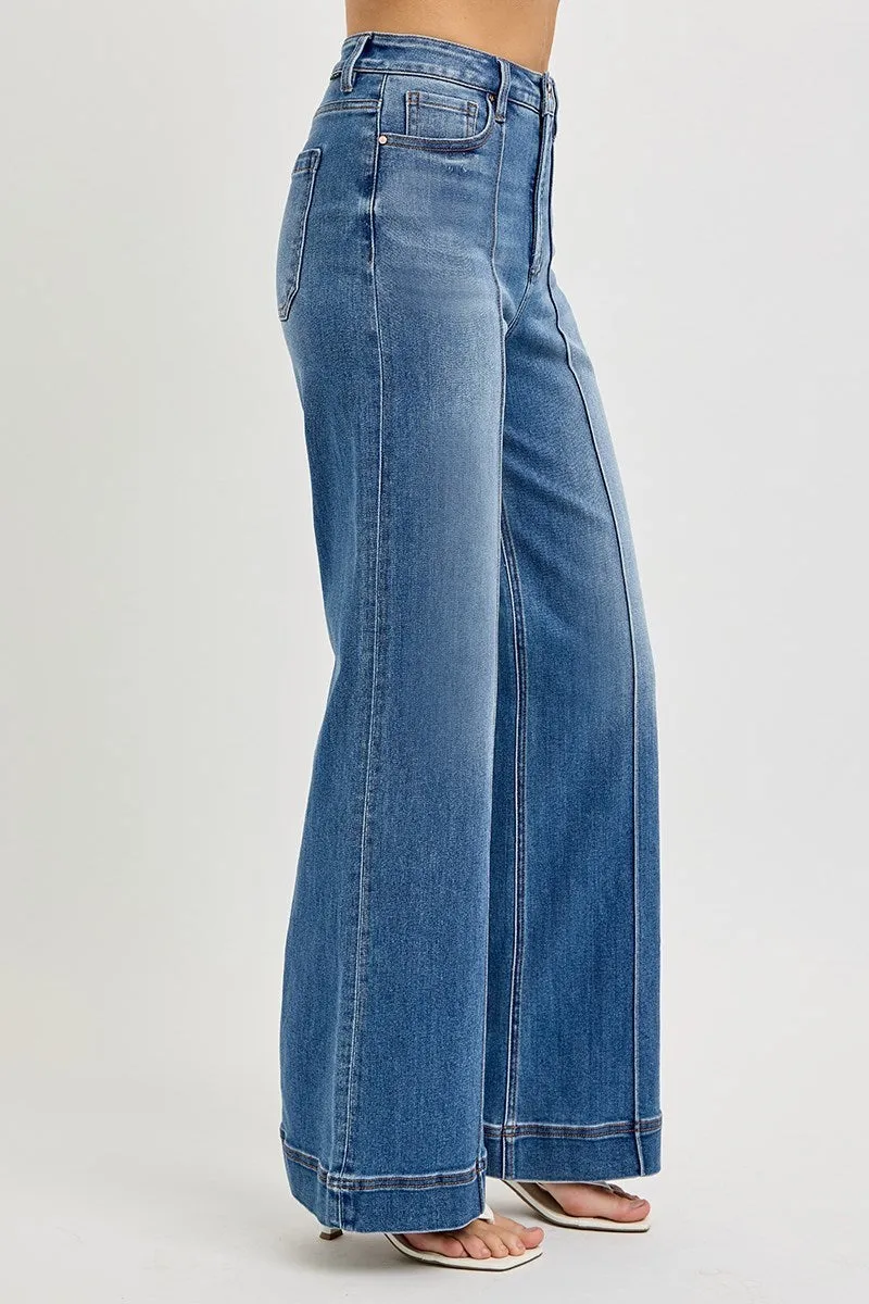 Risen Wide Leg Pintuck Jeans - Curvy