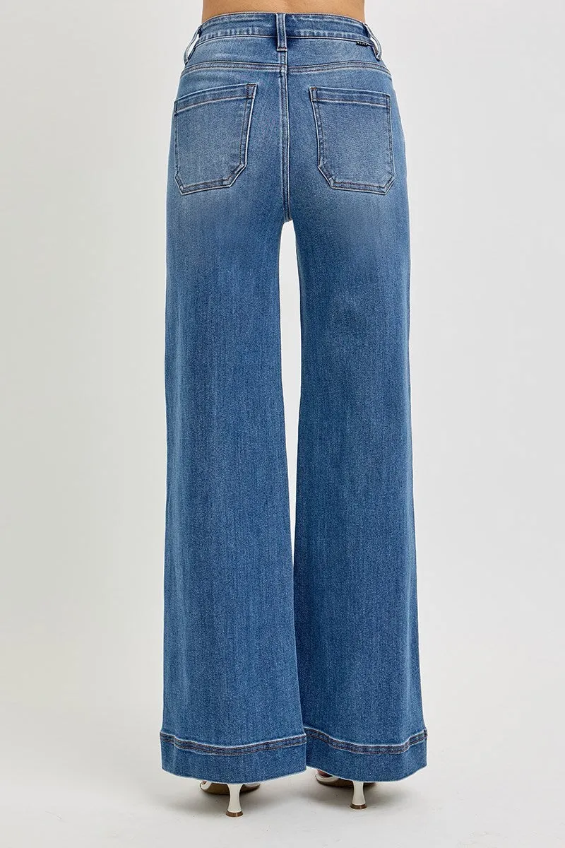 Risen Wide Leg Pintuck Jeans - Curvy