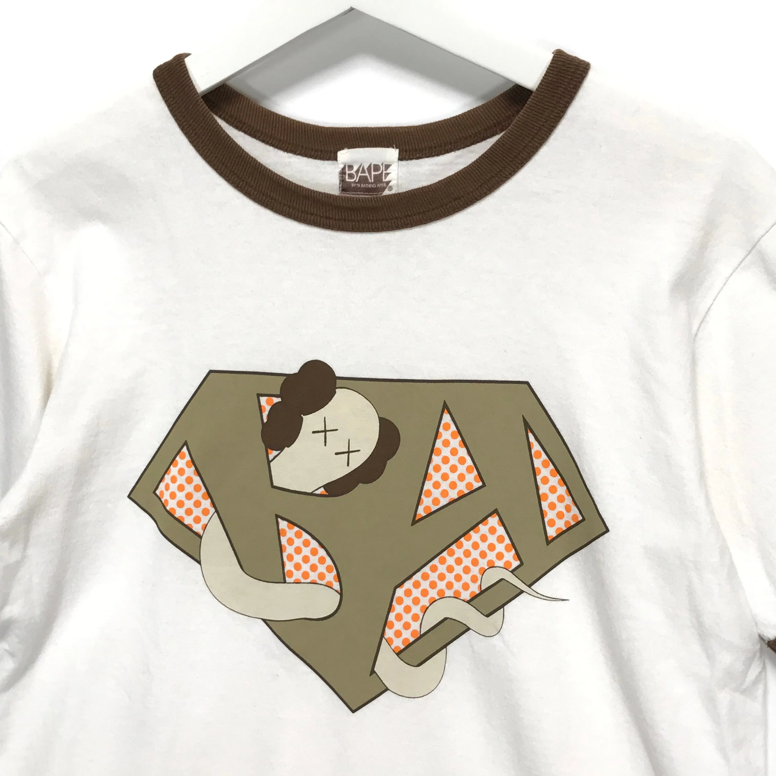 [S] A Bathing Ape Bape x Kaws 'Superman' Logo Ringer Tee Shirt White