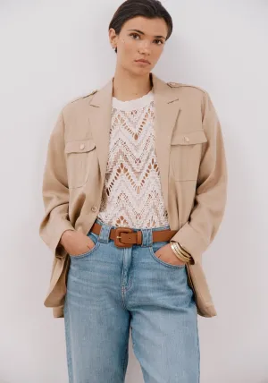 Safari Style Jacket - Beige/camel