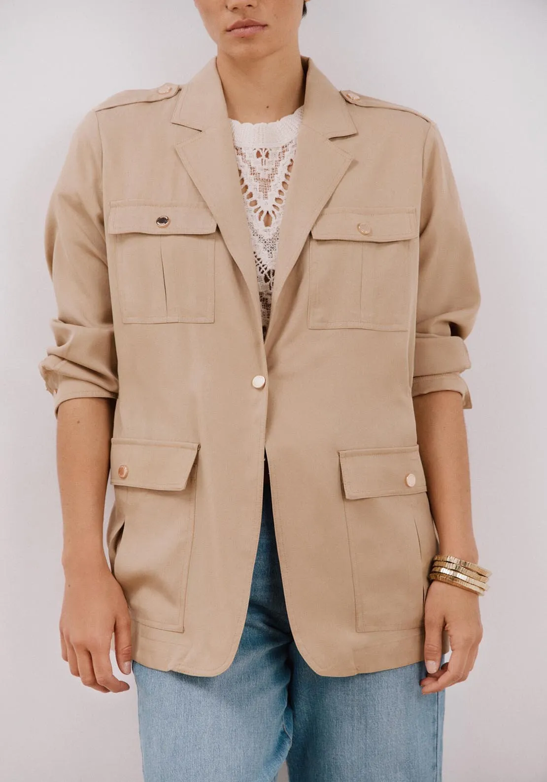 Safari Style Jacket - Beige/camel