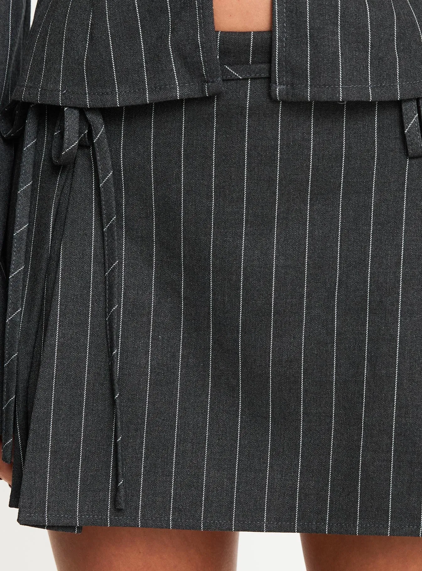 Saraya Pleat Mini Skort Grey Pinstripe