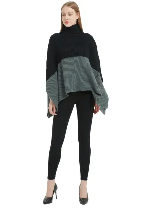Save the Ocean Sustainable Color Block Pullover Turtleneck Poncho