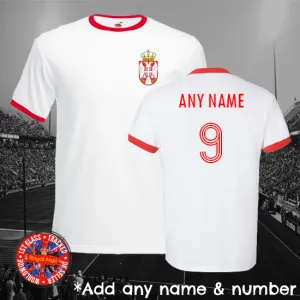 Serbia Personalised Football Ringer T-shirt