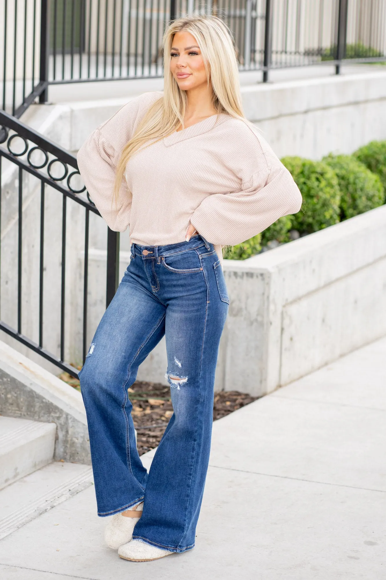 Serenade High Rise Distressed Wide Leg