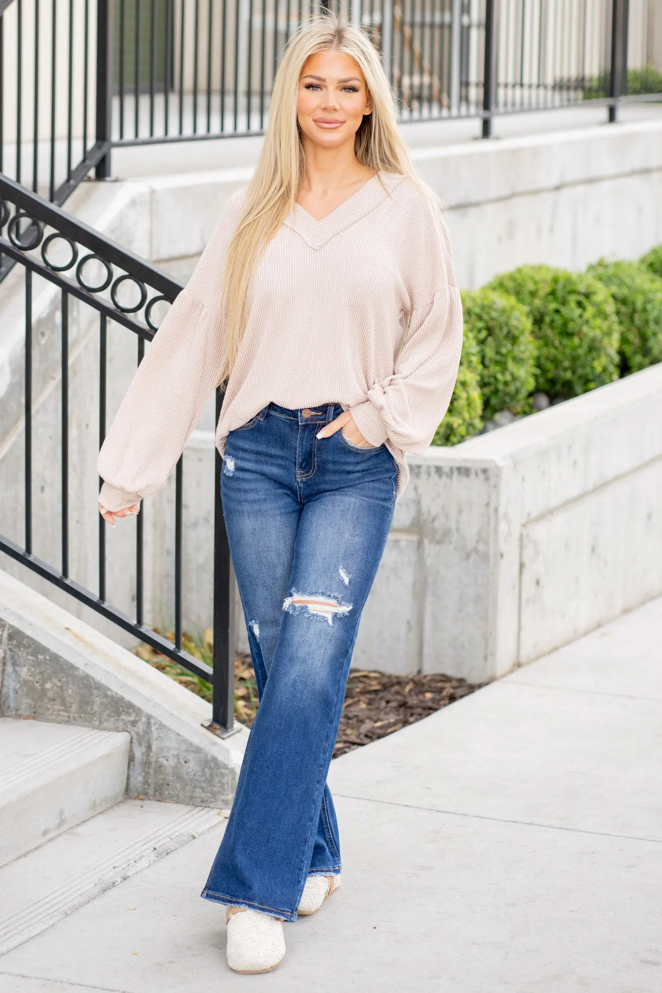 Serenade High Rise Distressed Wide Leg