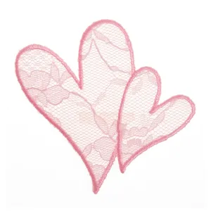 Sew On Motifs Lace Jeans Dresses Garments Appliques Patches 6cm -Two Pink Hearts