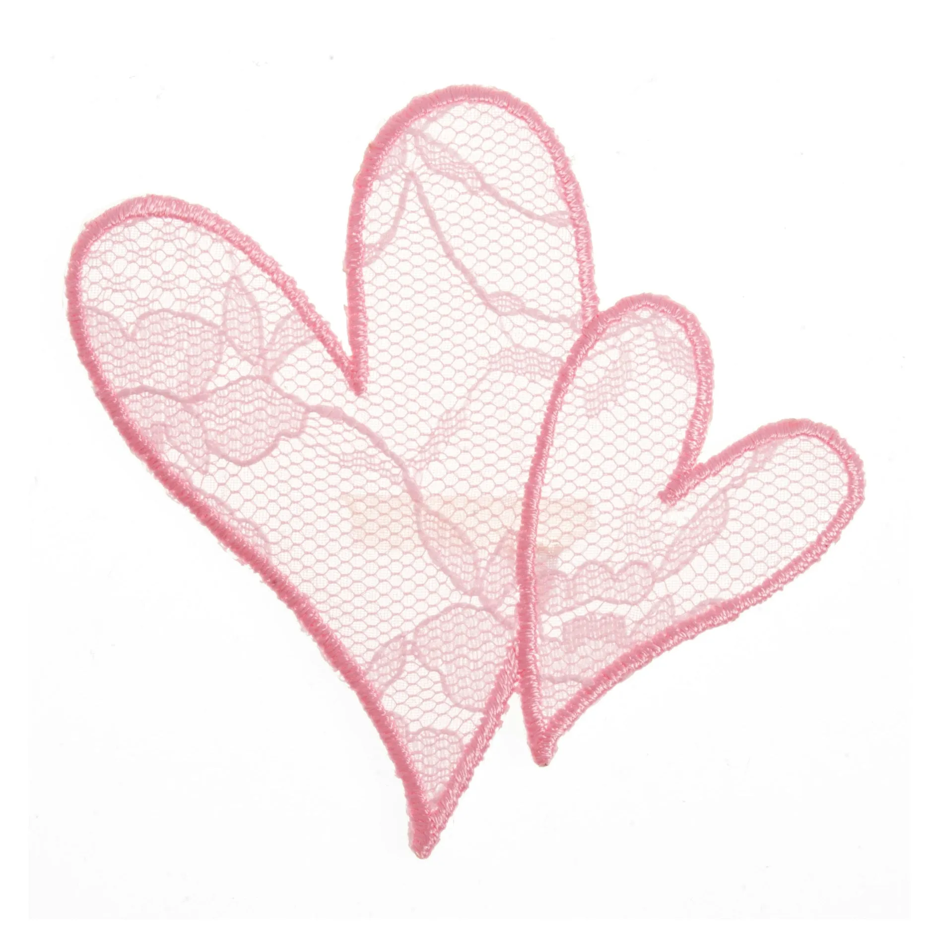 Sew On Motifs Lace Jeans Dresses Garments Appliques Patches 6cm -Two Pink Hearts