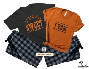 She's My Sweet Potato & I Yam, Matching Fall Pajamas for couples, Thanksgiving gift for Him, Couple loungewear, October Anniversary Gift