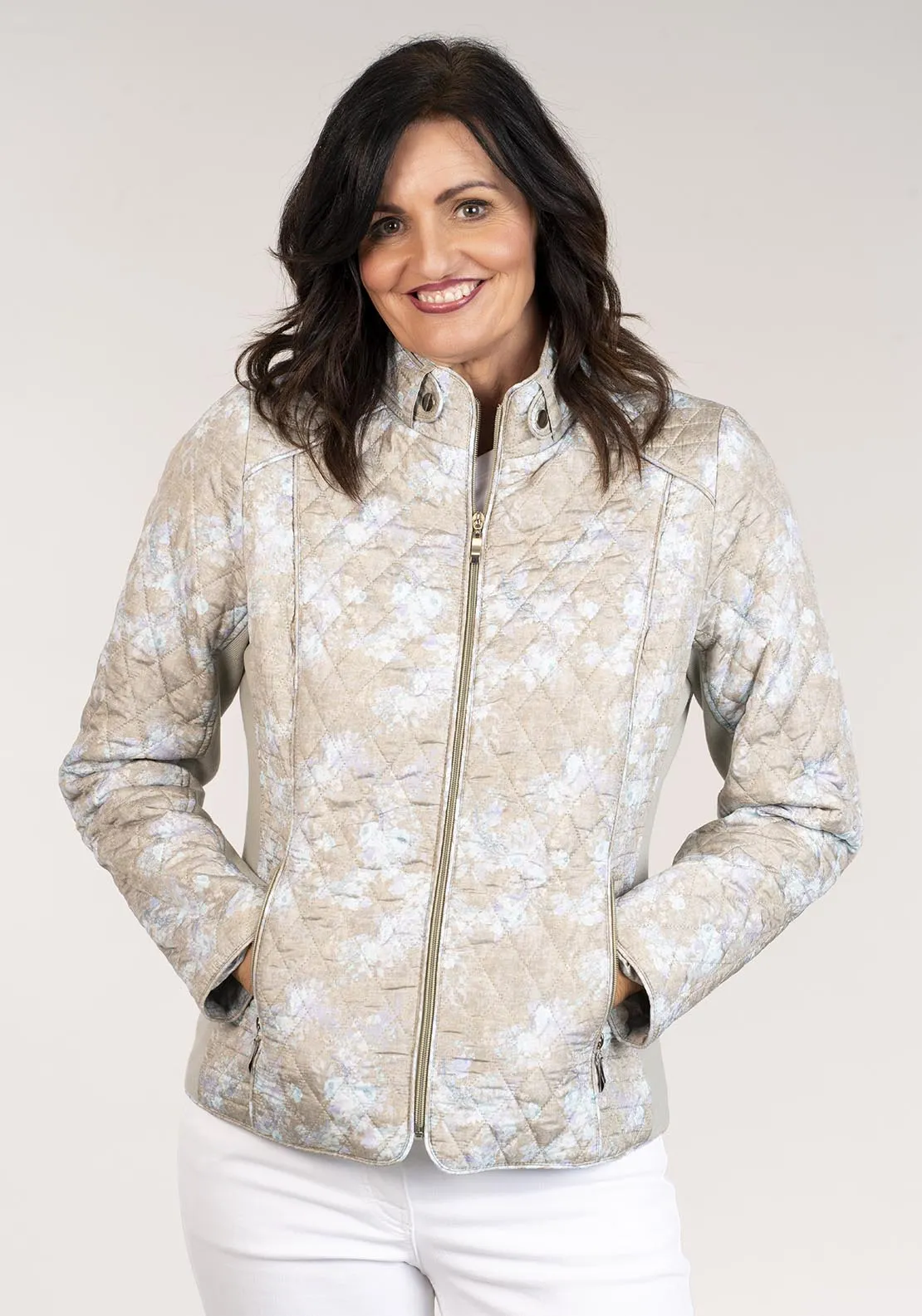 Short Printed Quilted Jacket - Green