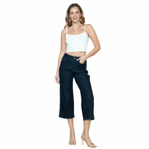 SIDE SEAM BRAID DETAIL CROP WIDE LEG JEANS