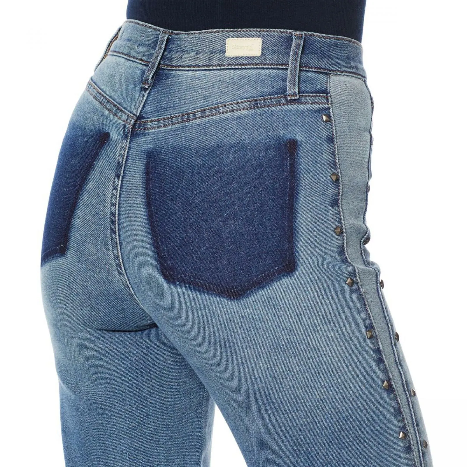Skinnygirl Women's High Rise Straight Cropped Studded Jeans